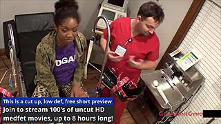 Lotus lains spreads ass in latex gloves for patient pov exam