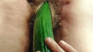 watching hairy german granny shove cucumber deep in wet pussy turns me on wildly