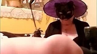 halloween femdom binds slut slave for teasing blowjob and bdsm whipping