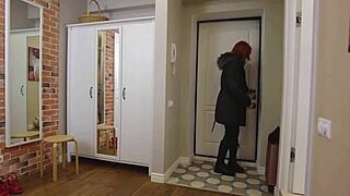 redhead teen pussy rides stepdad in tight cowgirl quickie