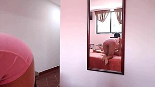 Petite latina in pink shorts rides cowgirl pov like a pro