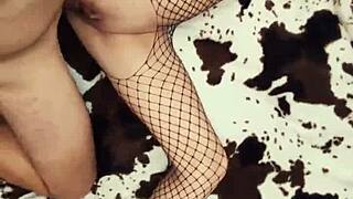 Fishnet milf spreads ass for closeup pov anal fuck