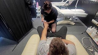 manicurist skips nails grabs dick for deep blowjob