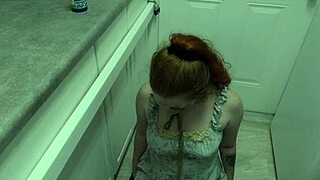 Degraded Redhead Slave Licks Cum Eagerly from Shiny Boot Sole