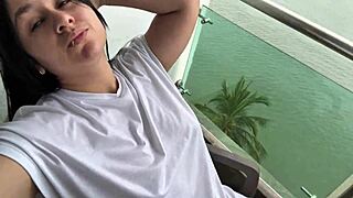 naughty curvy latina babe masturbates wildly by sea hitting real orgasm with big natural tits