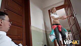 Blonde mature cougar seduces with natural tits in long creampie game