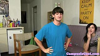 check out this real dorm slut riding cowgirl till cum sprays her student pussy