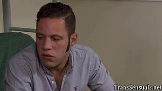 transgender cutie takes massive cumshot after erotic hardcore blowjob