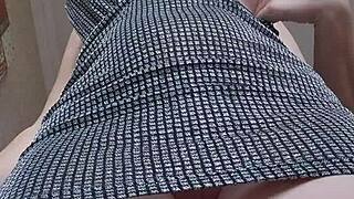 Accidental upskirt catches blonde's wet shaved pussy masturbation